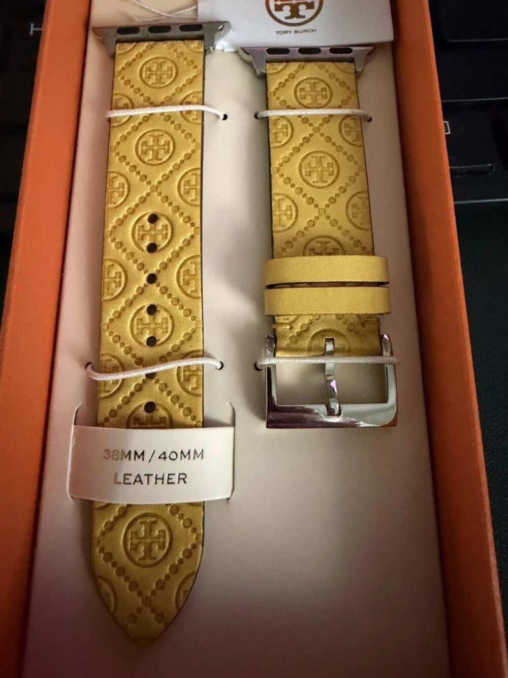 Tory Burch Yellow Leather Apple Watch Band 38/40 mm Excellent Condition